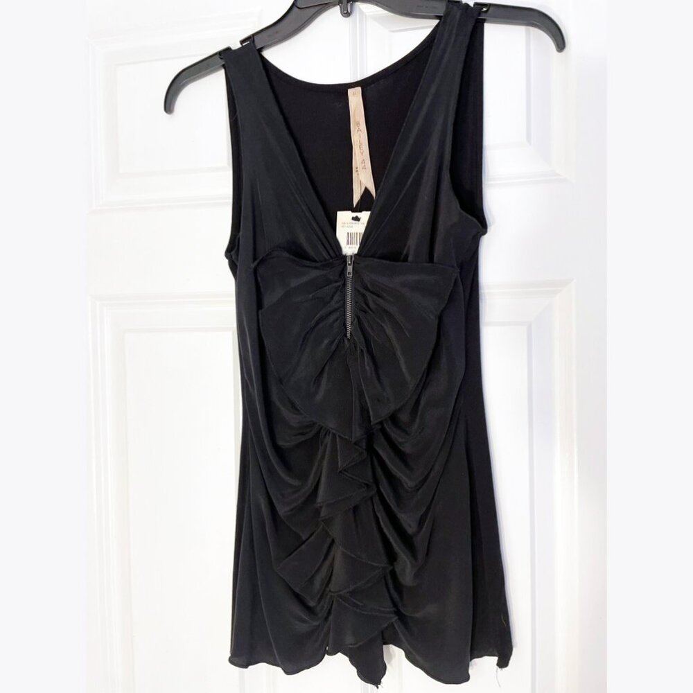 Bailey 44 Black Silk Sleeveless Top w/ Ruffle and Front Zip